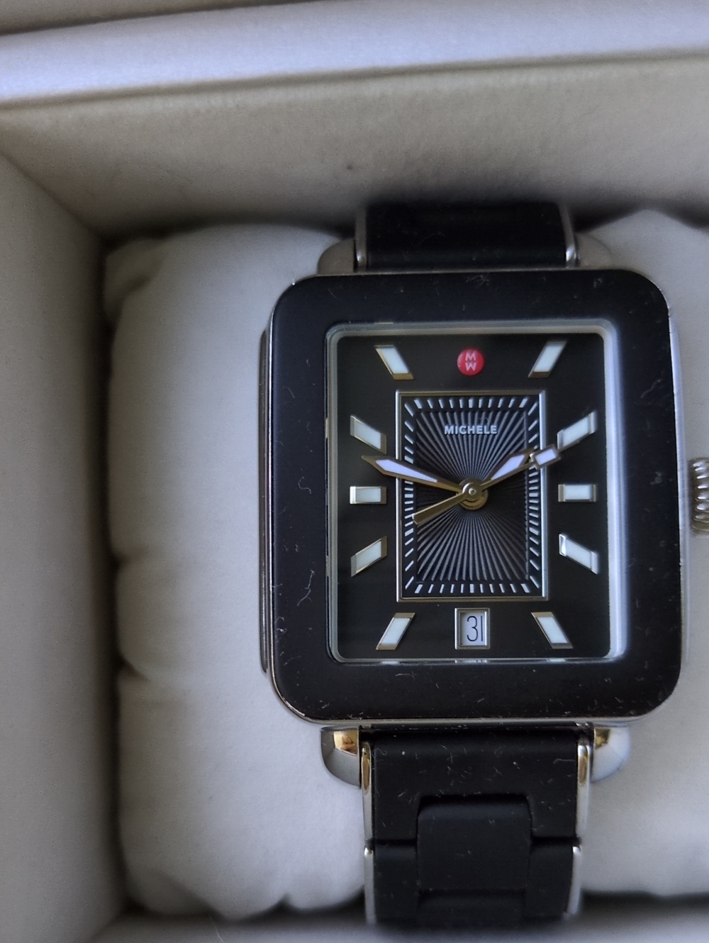 MICHELE Black & Silver Sport Deco women's watch